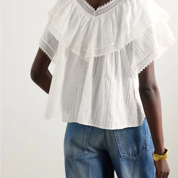 NWT Doen Cosenza Cotton Eyelet Off-Shoulder Ruffle Top - Picture 4 of 6